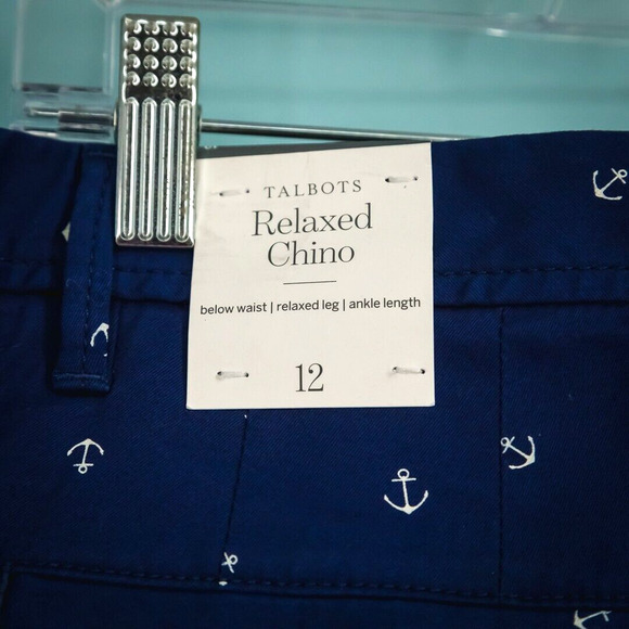 Talbots Size 12 Blue Anchor Print Relaxed Chino Ankle Cotton Stretch Pants NEW - Picture 3 of 8